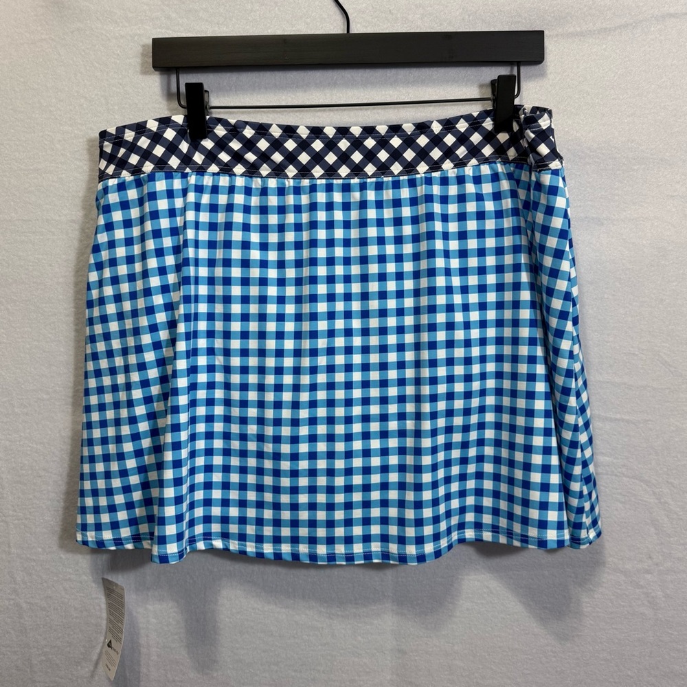 NEW Plus Size Draper James x Lands' End Blue Gingham Swim Skirt Size 18W Preppy